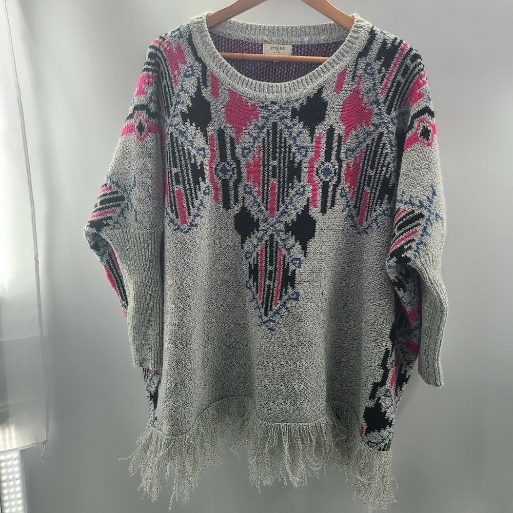 Umgee Oversized Sweater‎ Poncho M/L Tribal Print